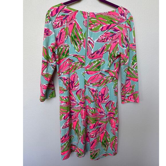 Lilly Pulitzer Charlene Tropical Sheath Dress 3/4 sleeve Pink Blue Women Sz M - Picture 3 of 10